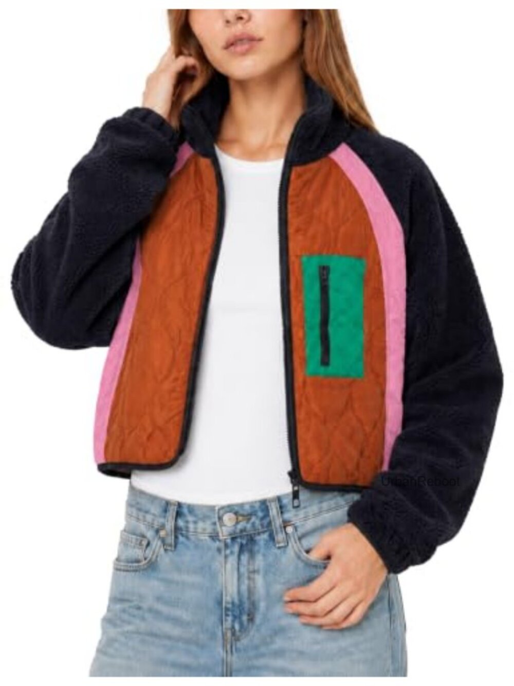 Sherpa Fleece Cropped Zip Up Jacket Long Sleeve Y2K